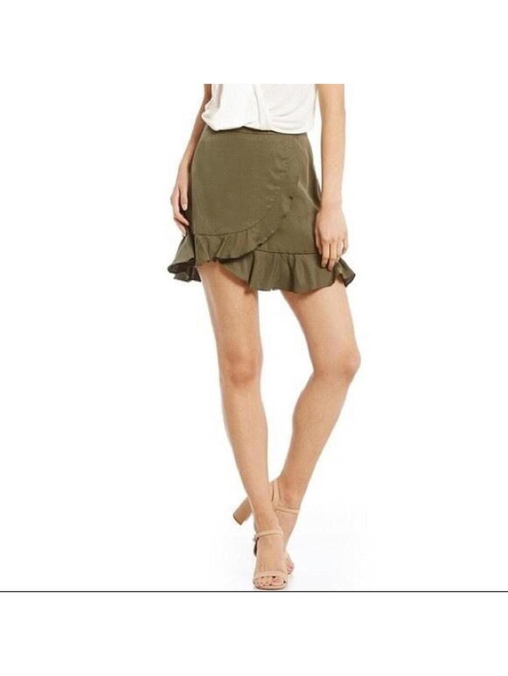 NWT Anthropologie Gianni Bini khaki olive green ruffle wrap skirt Size M spring